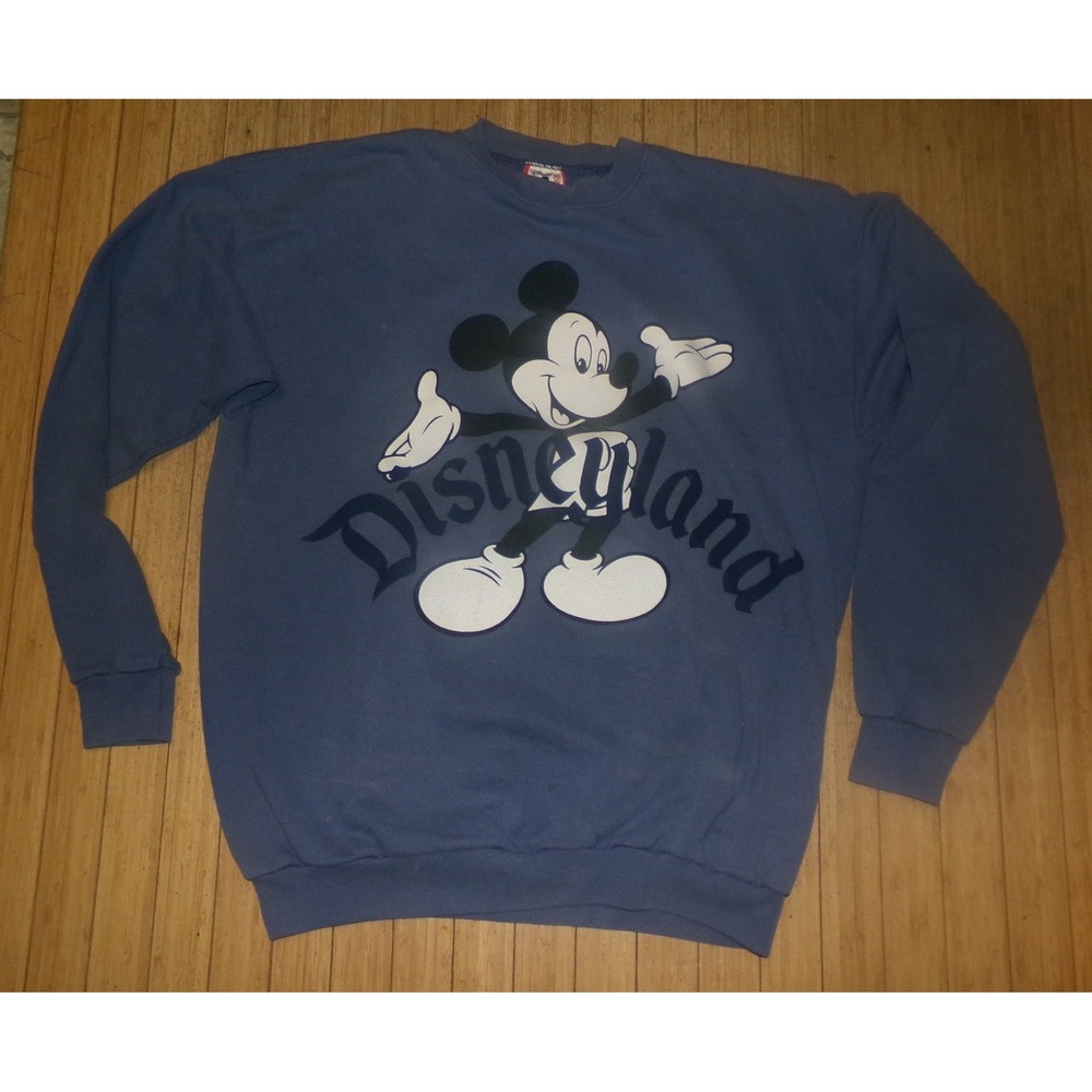 Vintage Disneyland Mickey Mouse Sweatshirt Navy Blue Graphic Pullover USA Made